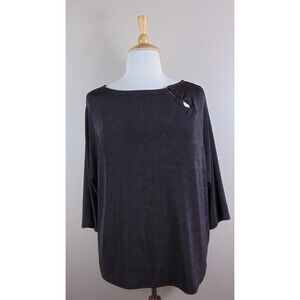 Chico's Travelers Top Size 3 Xl 16 Brown Slinky 3/4 Sleeve Pullover Women's